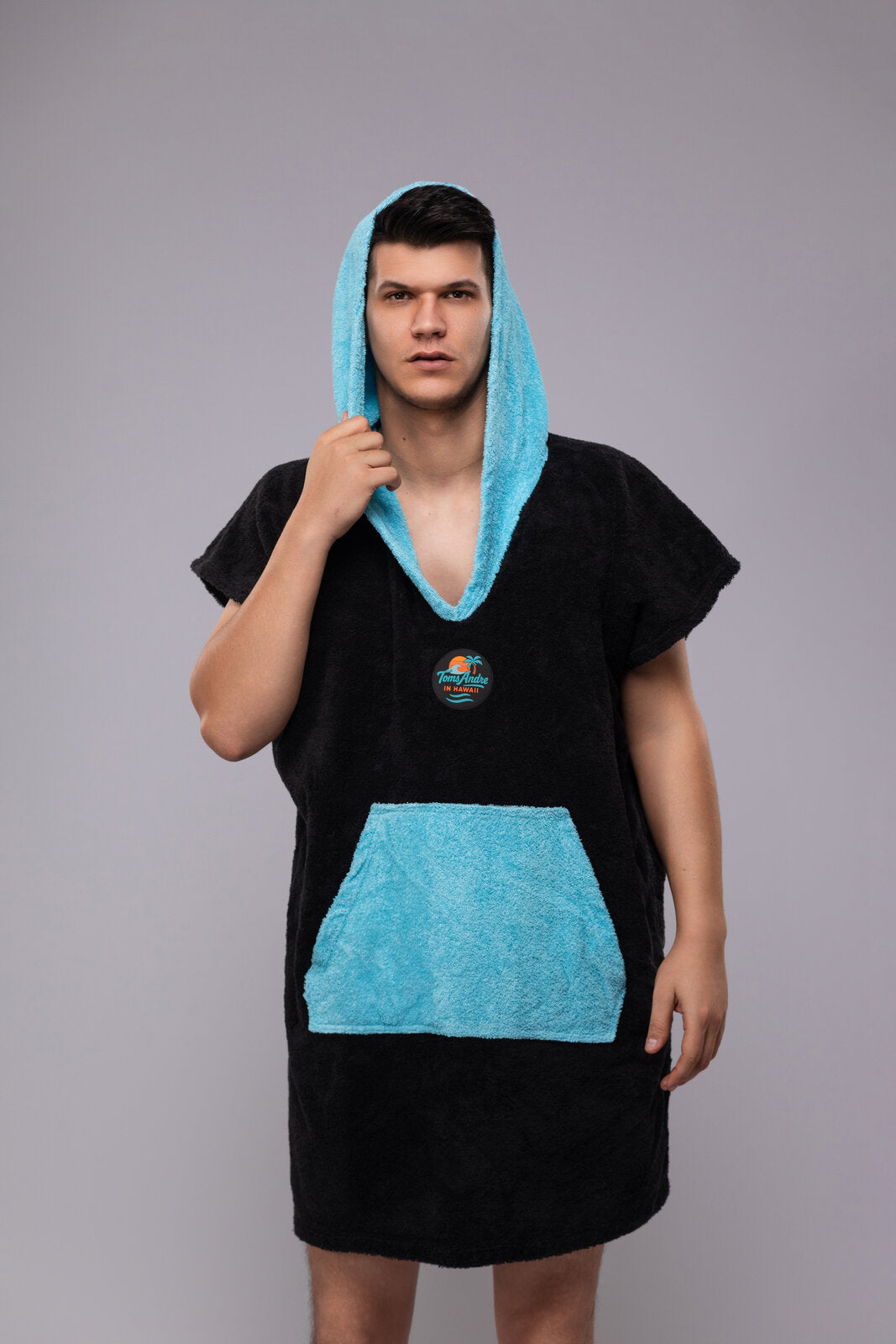Toms Andre poncho-towel for men in Black/Turquoise