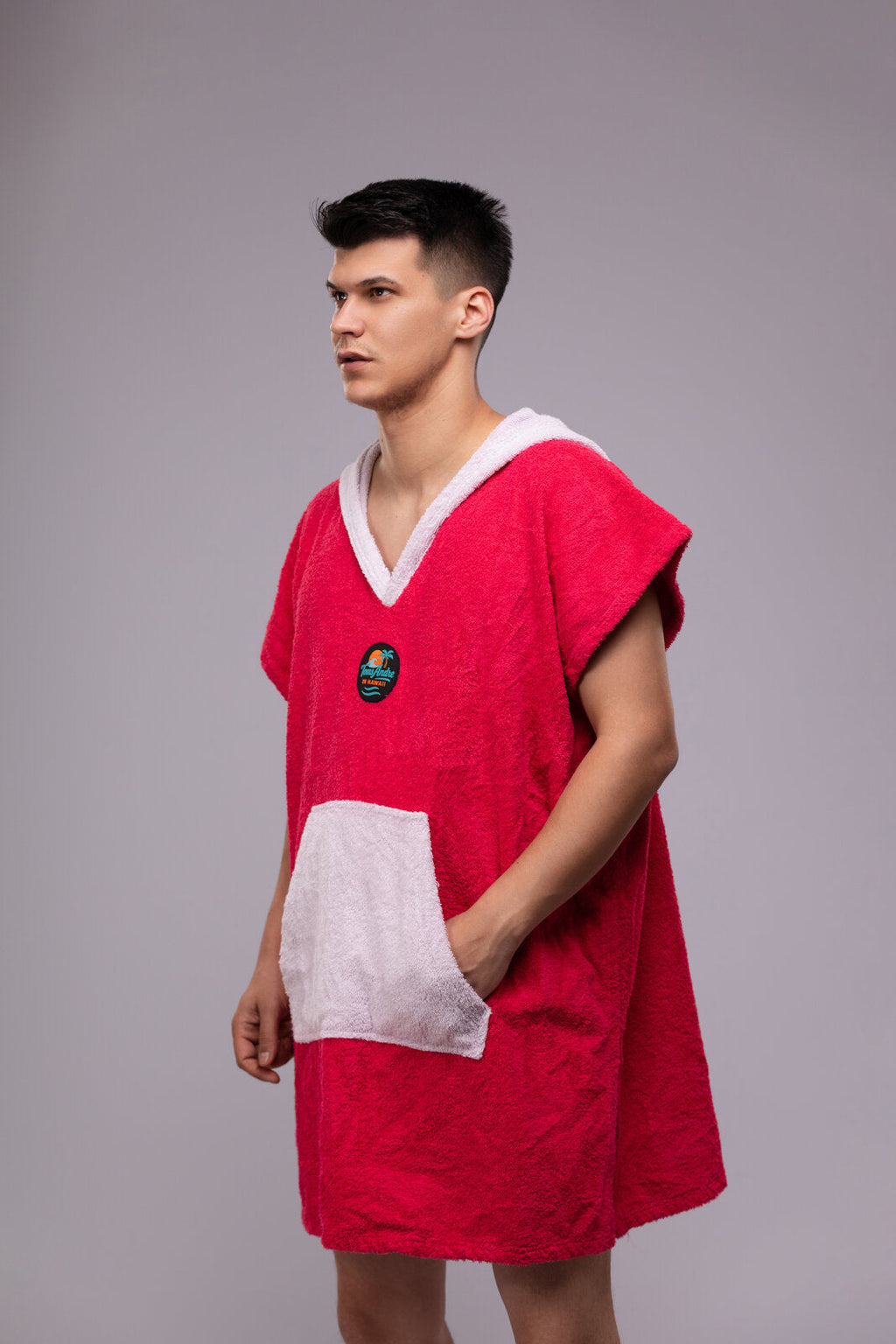Toms Andre poncho-towel for men in Fuchsia/White