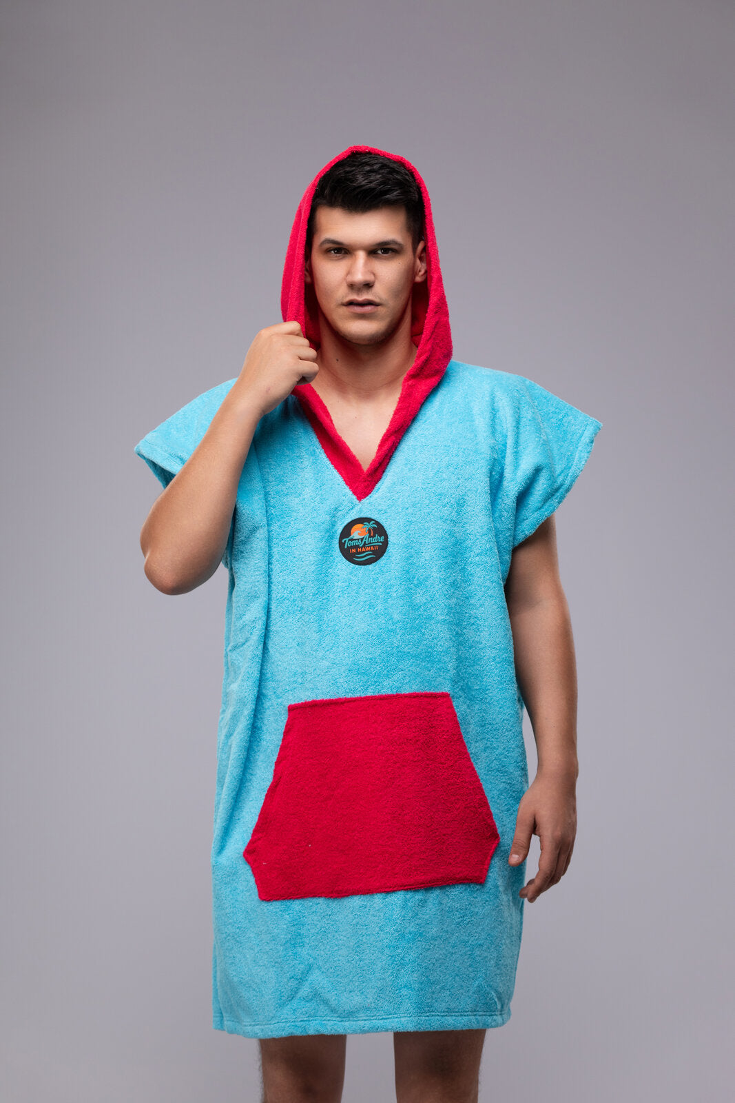 Toms Andre poncho-towel for men in Turquoise/Fuchsia