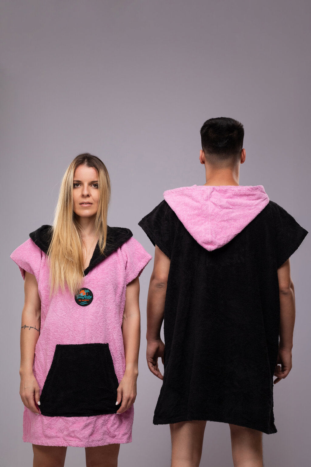 Toms Andre Matchy-Matchy poncho-towel set Black/Pink & Pink/Black