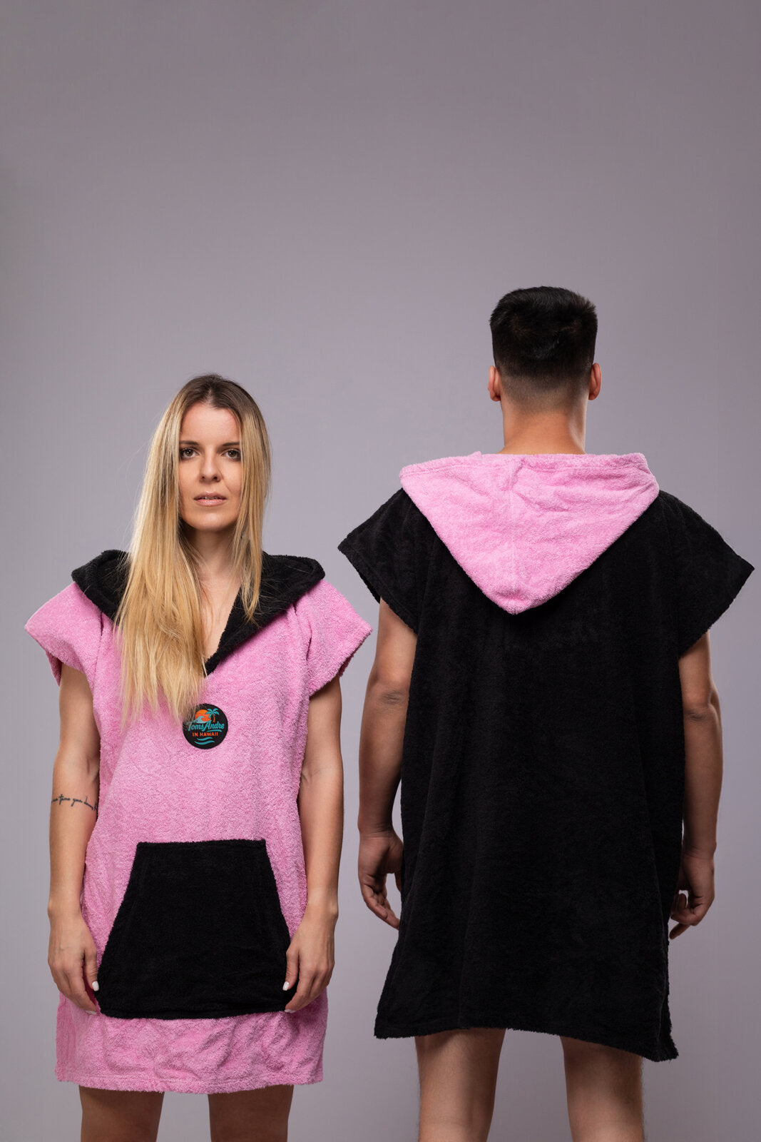 Toms Andre Matchy-Matchy poncho-towel set Black/Pink & Pink/Black