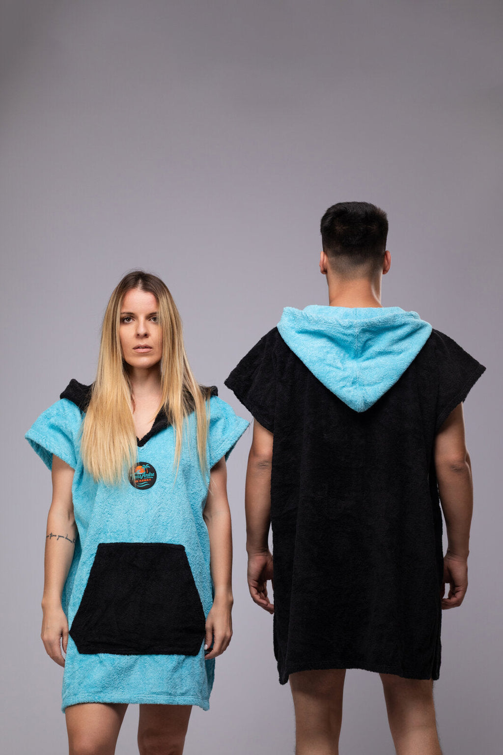 Toms Andre Matchy-Matchy poncho-towel set Black/Turquoise & Turquoise/Black