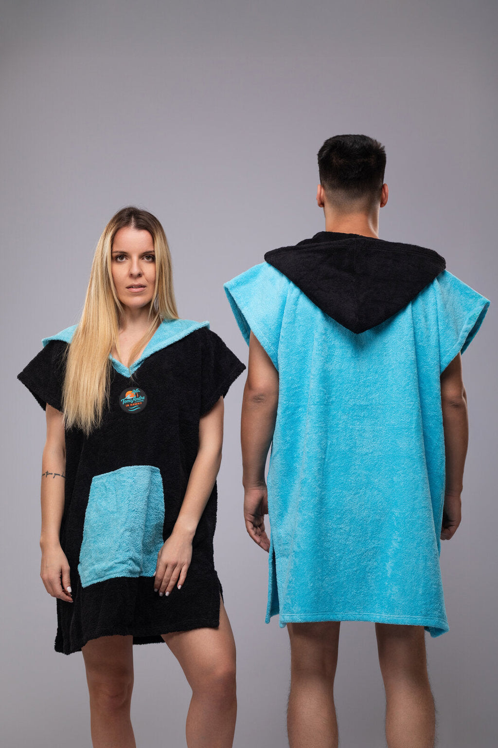 Toms Andre Matchy-Matchy poncho-towel set Turquoise/Black & Black/Turquoise
